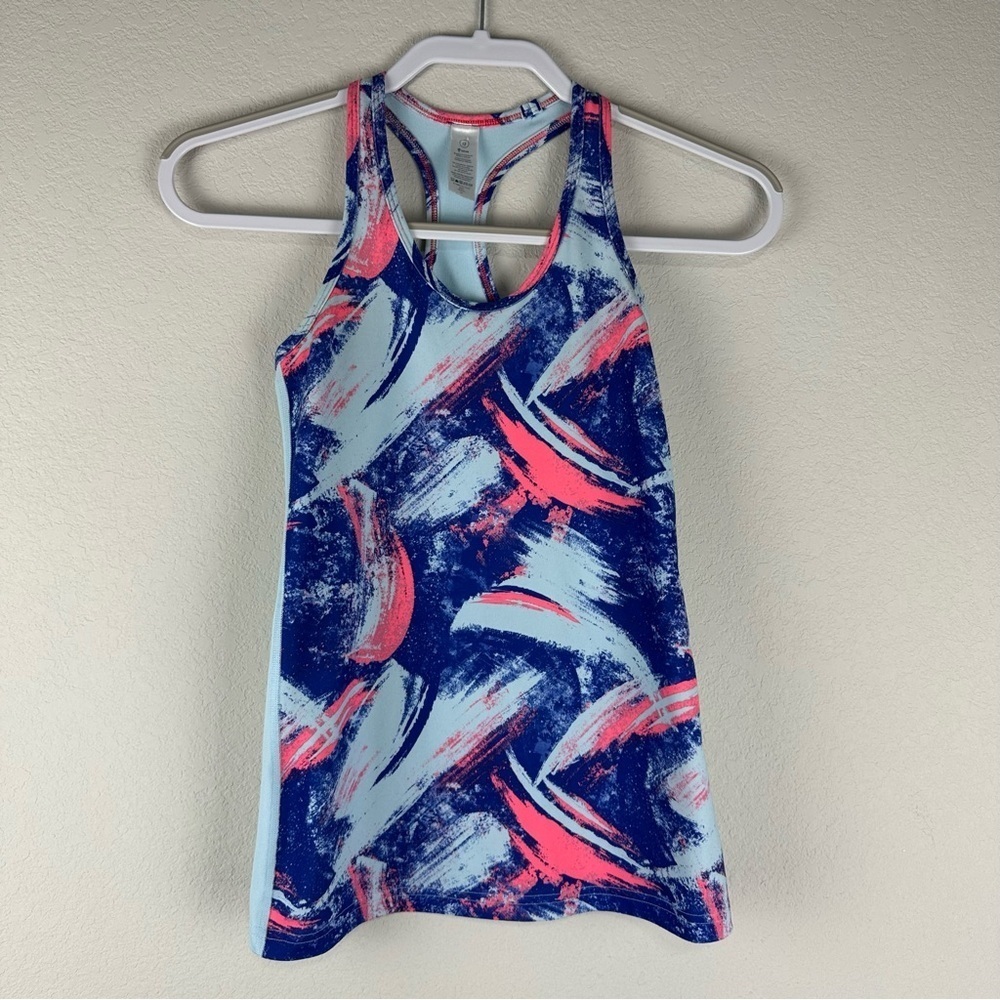 Ivivva Blue Pink Abstract Keep Up Cool Racerback Athletic Athleisure Tank Top 12